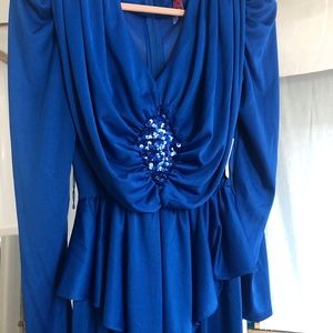 80’s vintage sequins long sleeves peplum dress electric blue